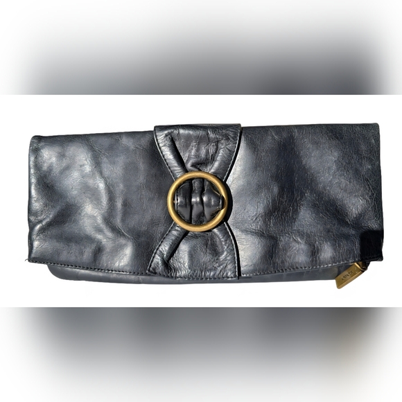 Hobo International Foldover Bow Clutch in black polished leather EUC - Picture 8 of 8